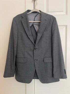 Saks Fifth Avenue Wool Blazer 38R Grey Houndstooth Italian Fabric Shawn